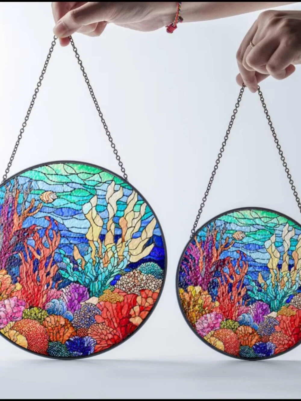 Coral Reef Stained Glass Suncatcher: Ocean Art Window Hanging